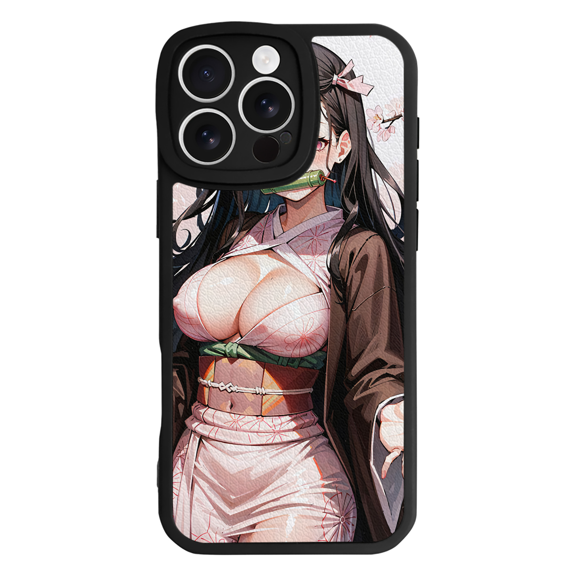 （画像用） 鬼滅の刃（きめつのやいば）竈門 禰󠄀豆子／かまど ねずこ Kamado Nezuko 【iPhone 16シリーズ対応】シリコンスマホケース（レザー調） 材質：シリコン